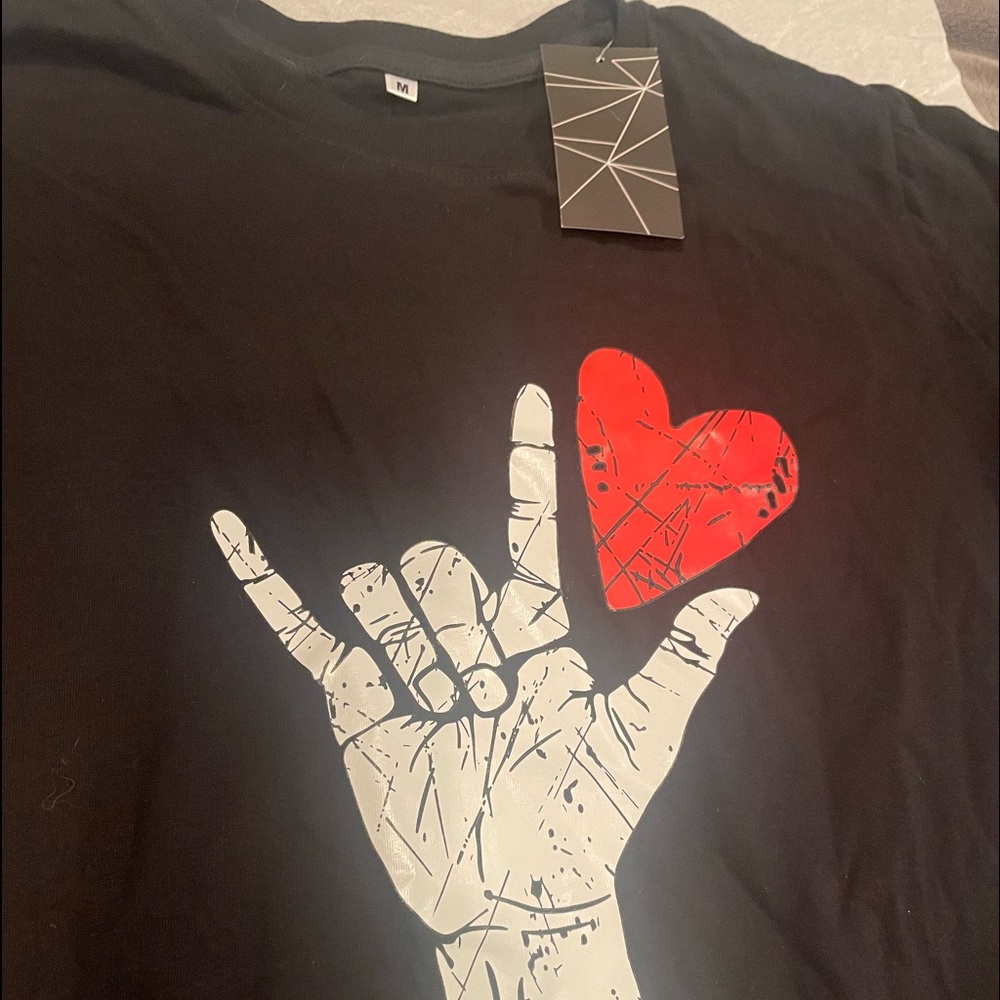 “I love you” sign language (ASL) T-shirt and necklace duo